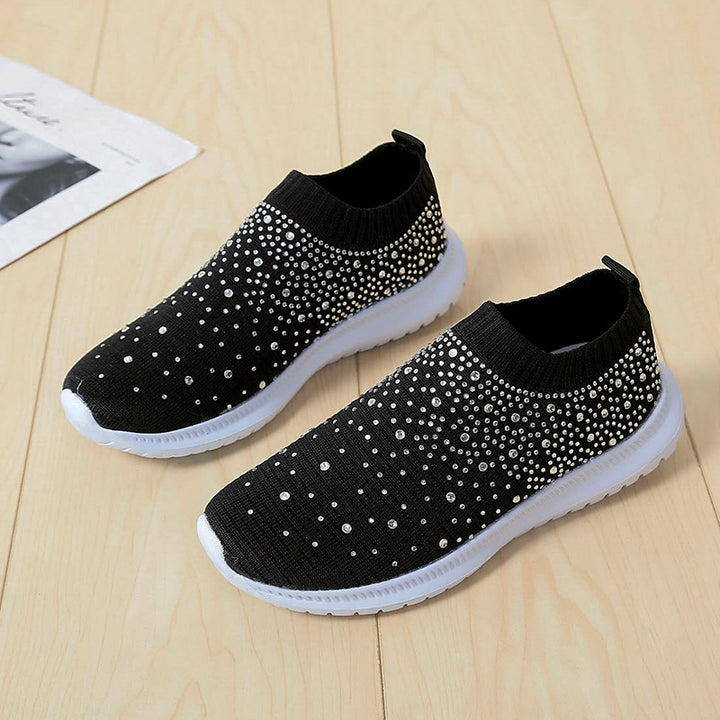 Damen Elastischer Slip-On Strick-Sneaker mit Strassbesatz Drune