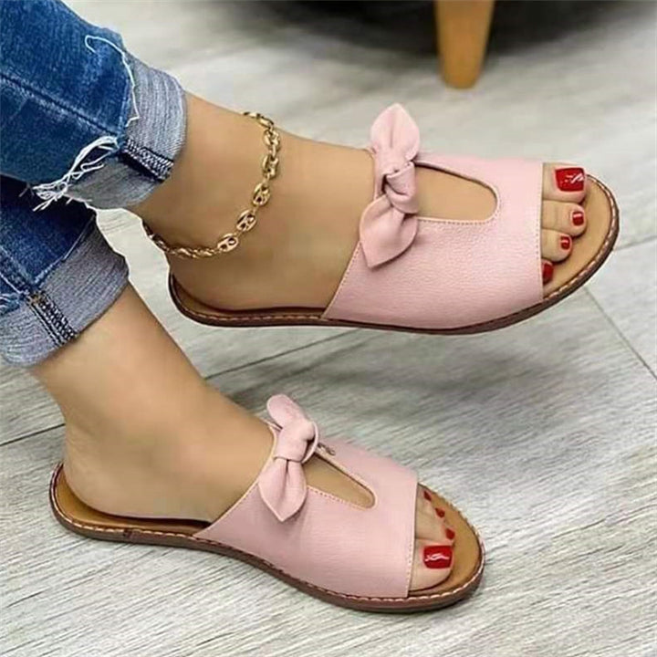Damen  elegante flache Pantoletten mit Schleifenriemen und gepolsterter Decksohle Drune