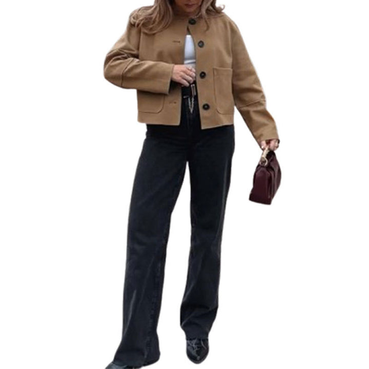 Damen elegante Wildlederjacke mit Knopfleiste Drune