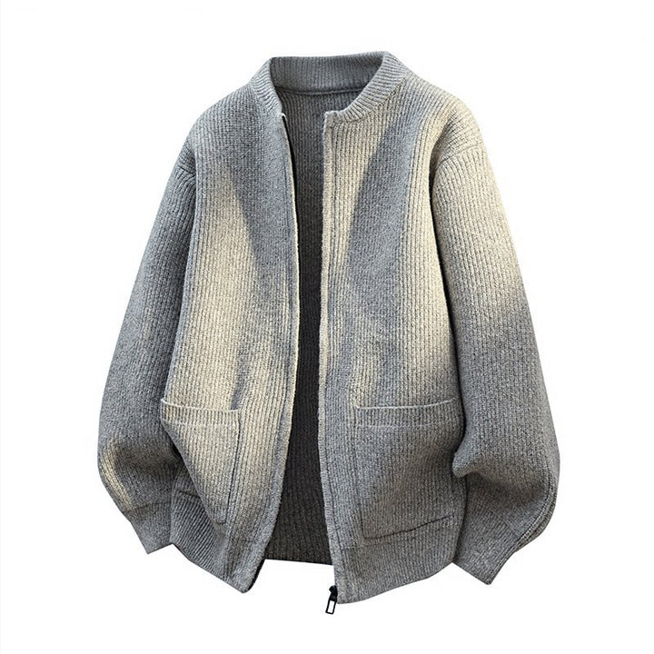Herren Oversize-Strickjacke mit Zwei-Wege-Reißverschluss, geripptem Bund und aufgesetzten Taschen Drune