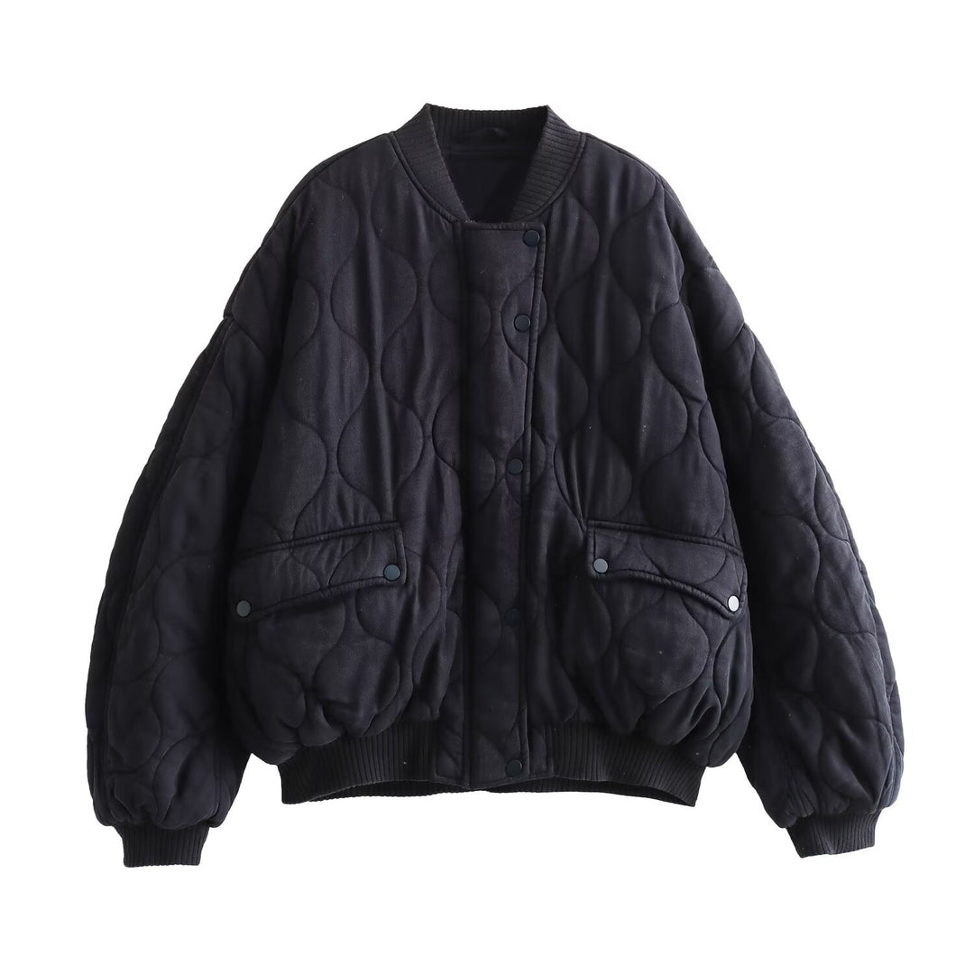 Damen 80+ gesteppte Oversize‑Blousonjacke mit Rundkragen und Druckknopf Drune