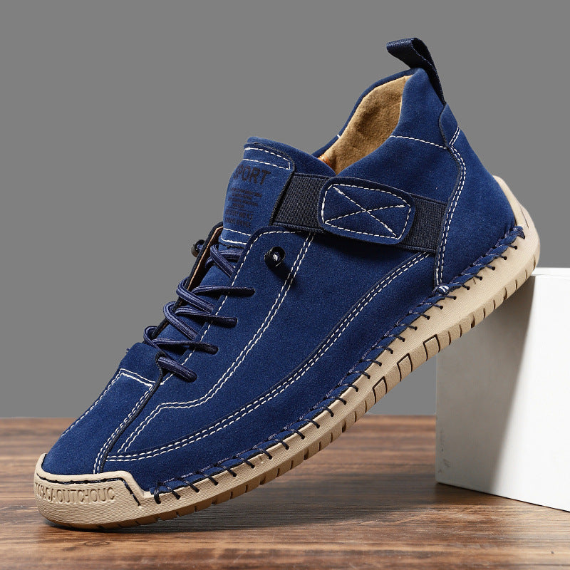 Herren Ledernachahmender Freizeit‑Sneaker mit Klettriemen, Mokassinnaht & profilierter Gummisohle Drune