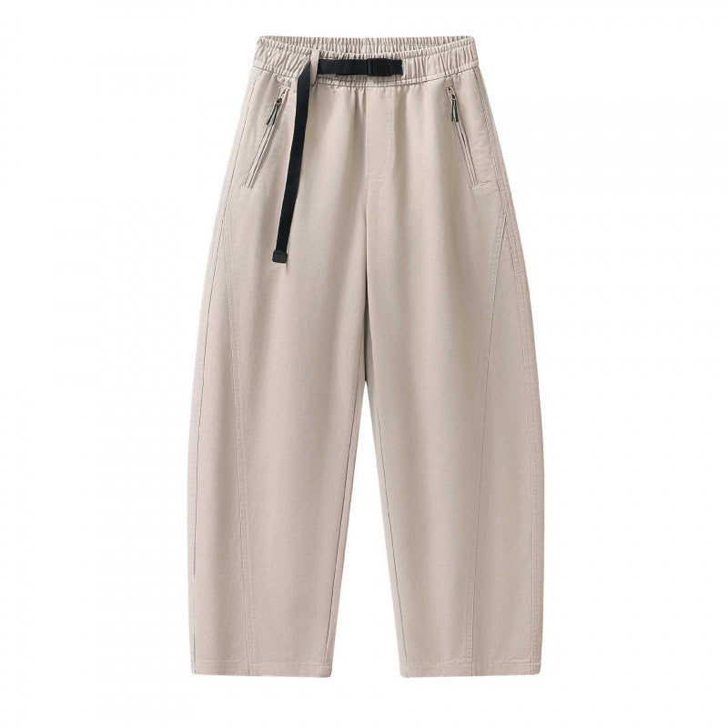 Unisex Weite knöchellange Cargo-Hose im Relaxed-Fit mit elastischem Tunnelzugbund und Reißverschlusstaschen Drune