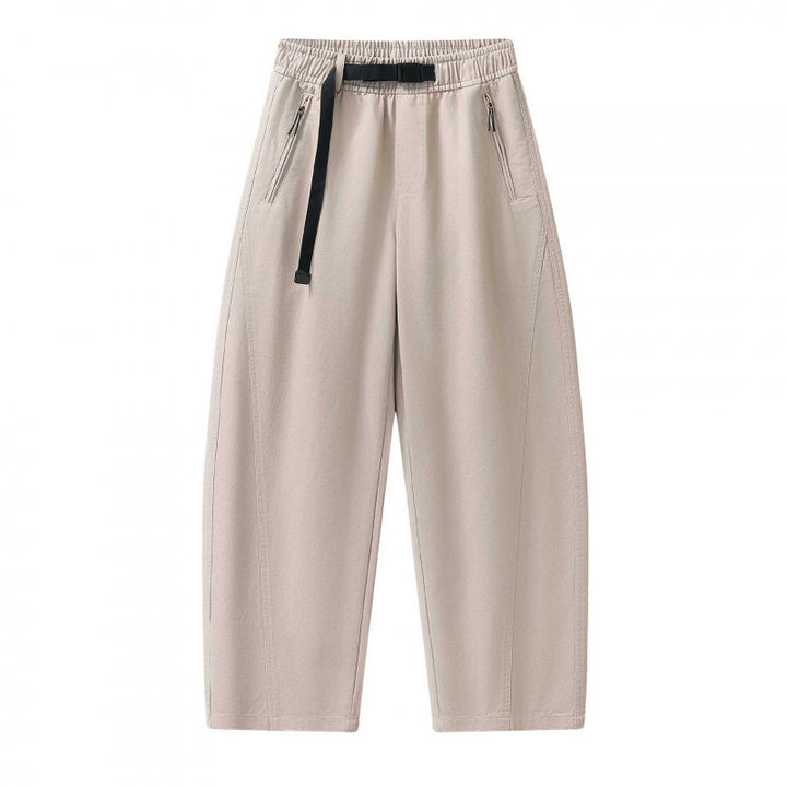 Unisex Weite knöchellange Cargo-Hose im Relaxed-Fit mit elastischem Tunnelzugbund und Reißverschlusstaschen Drune