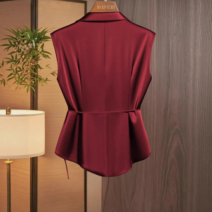 Damen Bluse mit eleganter Wickeloptik und fließendem Satinfall Drune