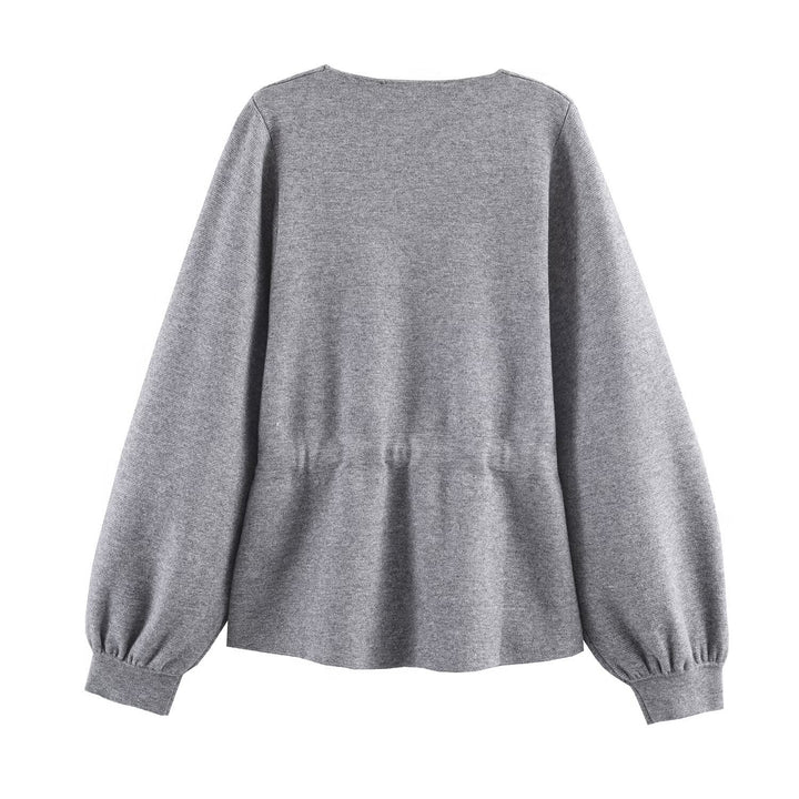 Damen Feinstrick-Pullover mit Tunnelzug‑Taillenband und Ballonärmeln Drune