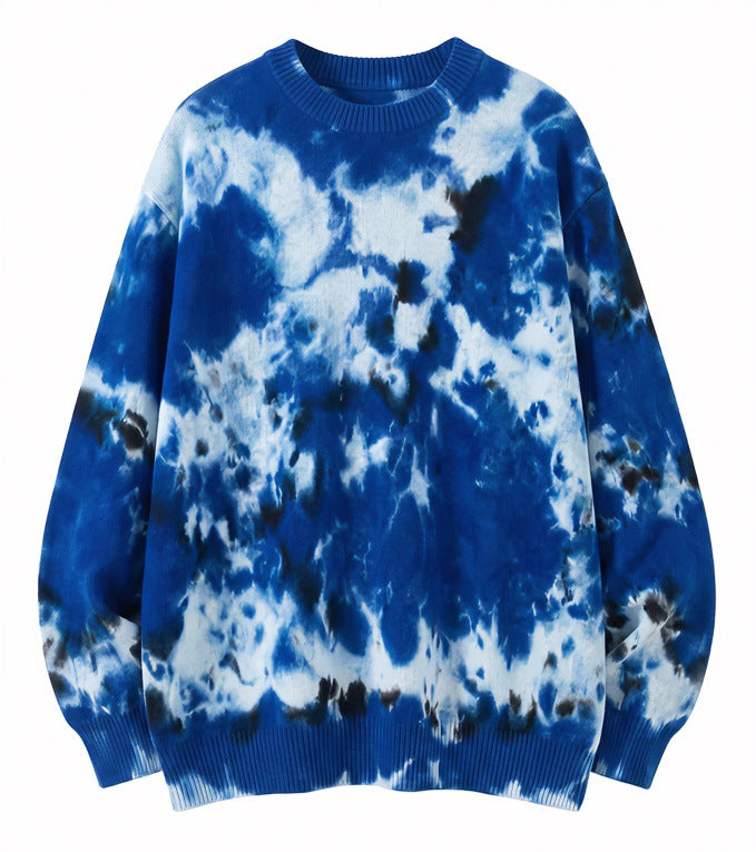 Herren Oversized Batik-Pullover mit Rundhalsausschnitt und Rippbündchen Drune