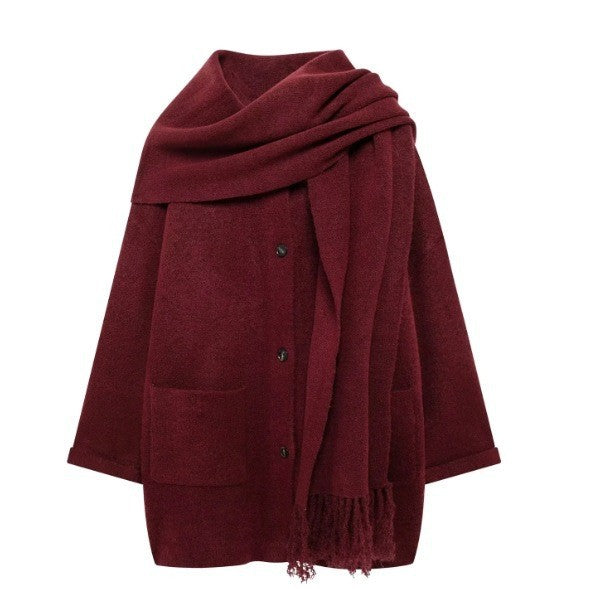 Damen eleganter Strickponcho mit asymmetrischem Schnitt und weich fließendem Material Drune