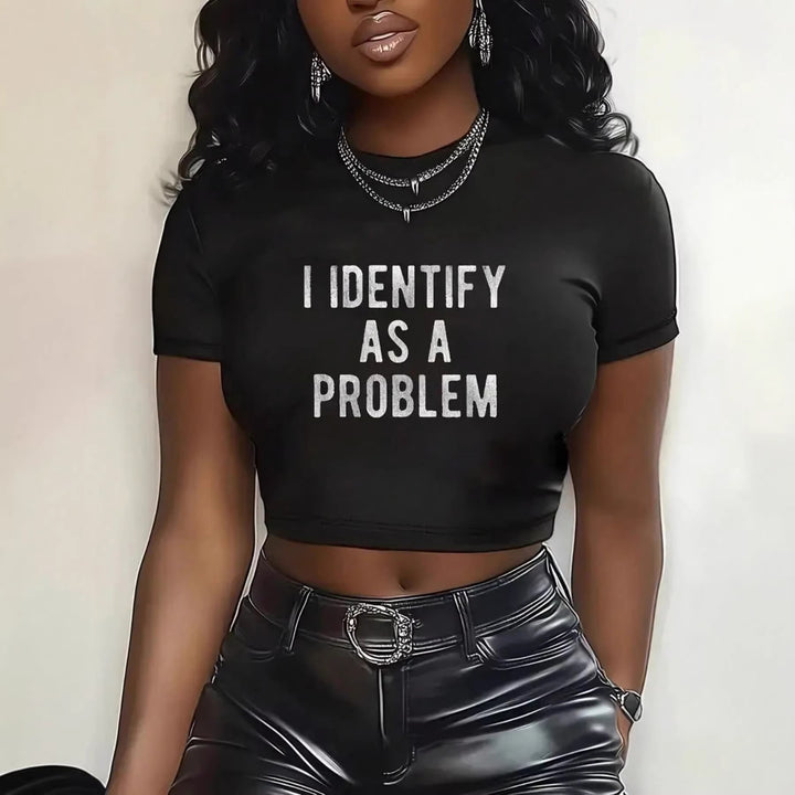 Damen Crop-T-Shirt mit kreativem Spruch und modernem Schnitt Drune