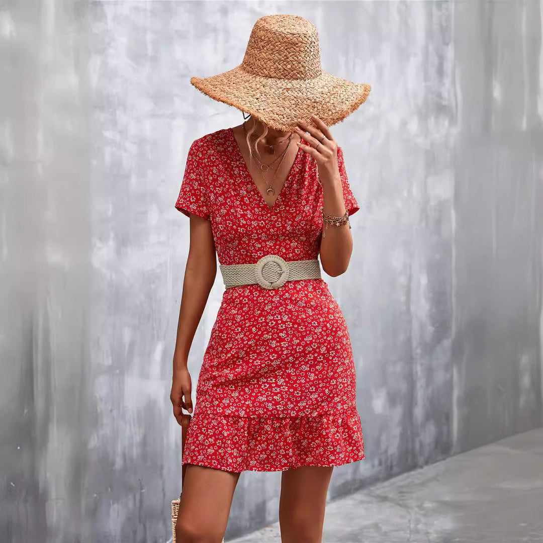 Damen Sommerliches Minikleid mit floralem Design und verspieltem Saum Drune