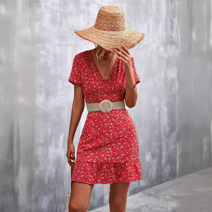 Damen Sommerliches Minikleid mit floralem Design und verspieltem Saum Drune