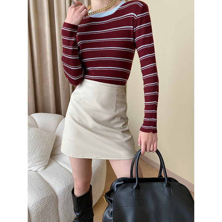 Damen gestreiftes Langarmshirt mit feiner Rippstruktur Drune