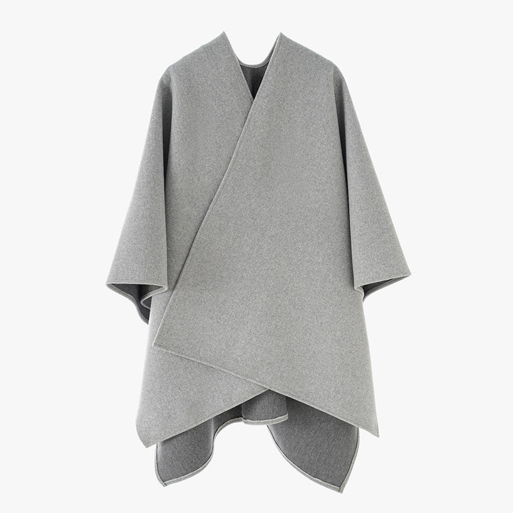 Damen Elegantes Wollmix-Cape mit asymmetrischem Saum und Wickel-Optik Drune