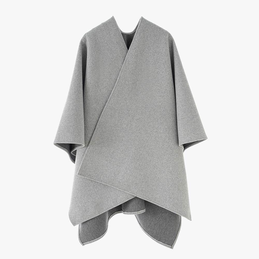Damen Oversize-Capeponcho mit Wickeloptik und V-Ausschnitt Drune
