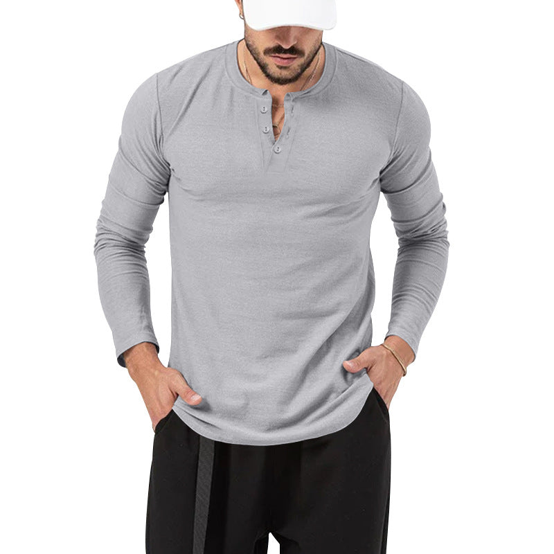 Herren Langarm-Henley-Shirt mit hochwertiger Baumwollmischung und modischen Knopfdetails Drune