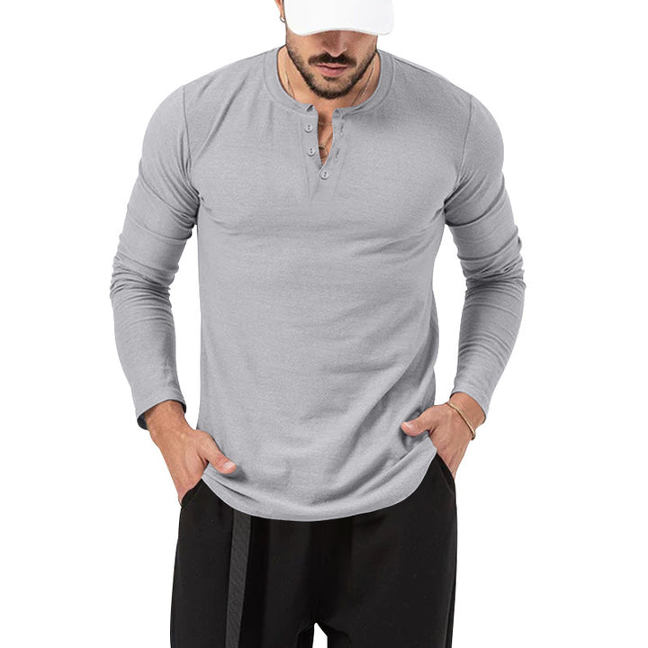 Herren Langarm-Henley-Shirt mit hochwertiger Baumwollmischung und modischen Knopfdetails Drune