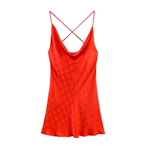 Damen Spaghettiträgerkleid mit elegantem Faltenwurf und zartem Polka-Dot-Muster Drune