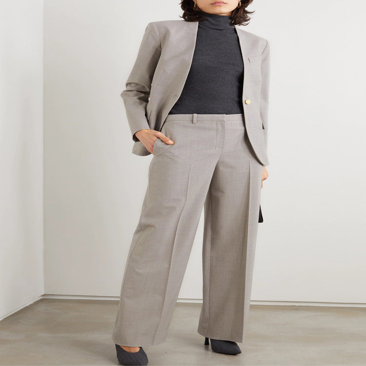 Damen Maßgeschneiderter Hosenanzug mit weitem Bein und einreihigem Blazer Drune