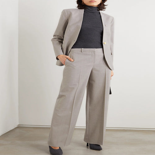 Damen Maßgeschneiderter Hosenanzug mit weitem Bein und einreihigem Blazer Drune