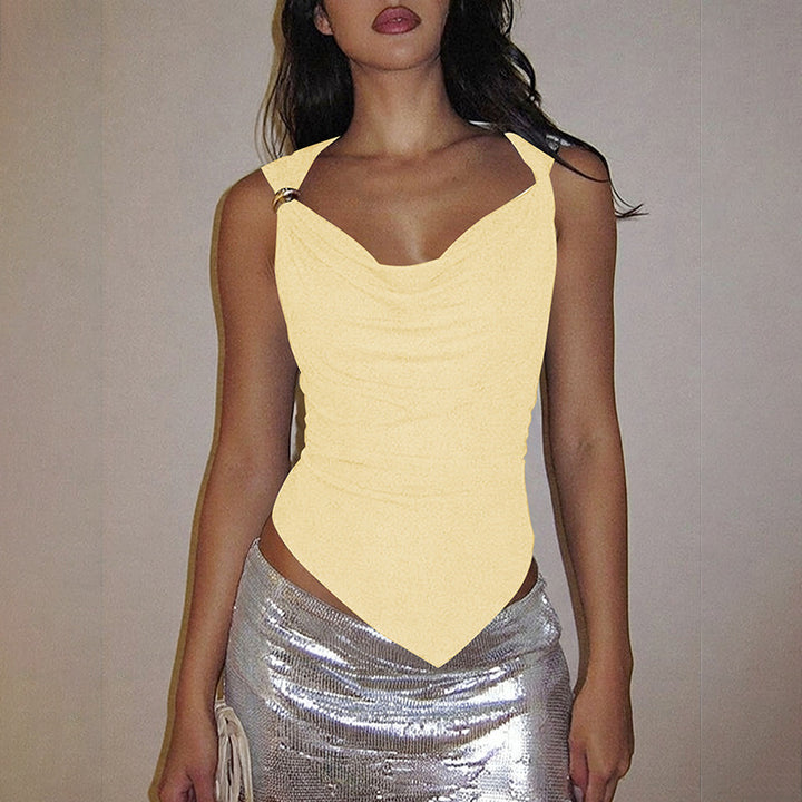 Damen elegantes drapiertes Top mit asymmetrischem Saum und dekorativem Detail Drune