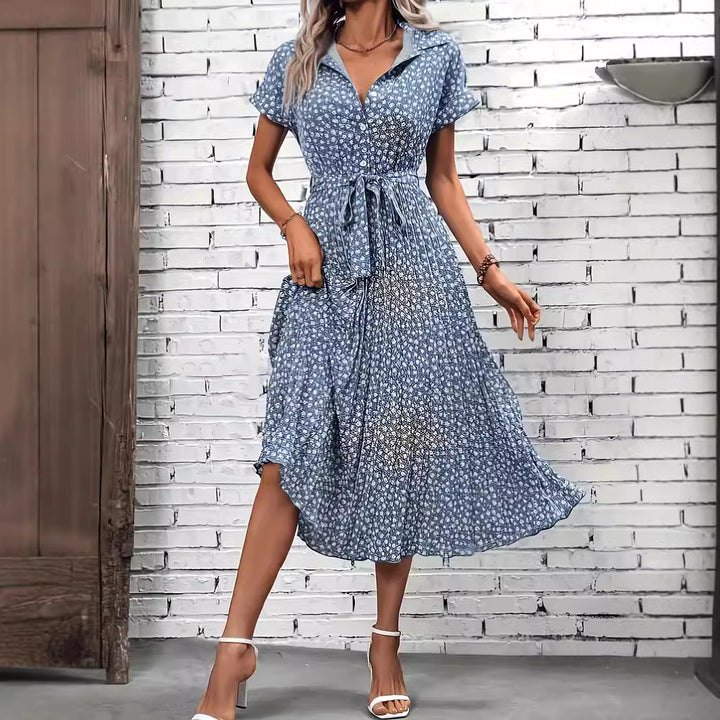 Damen Midikleid mit gebundenem Taillengürtel und floralem Muster Drune