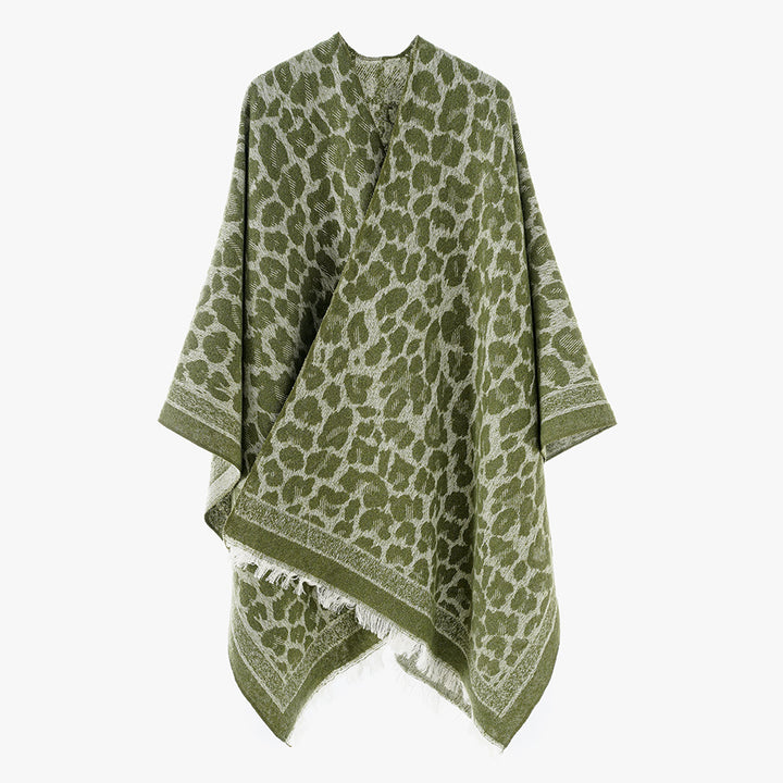 Damen Jacquard-Capeponcho mit Leo-Struktur und Fransensaum Drune