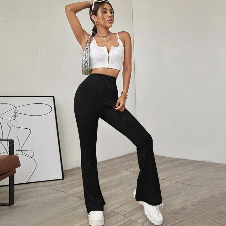 Damen hochtaillierte gerippte Schlaghose aus stretch‑Jersey Drune