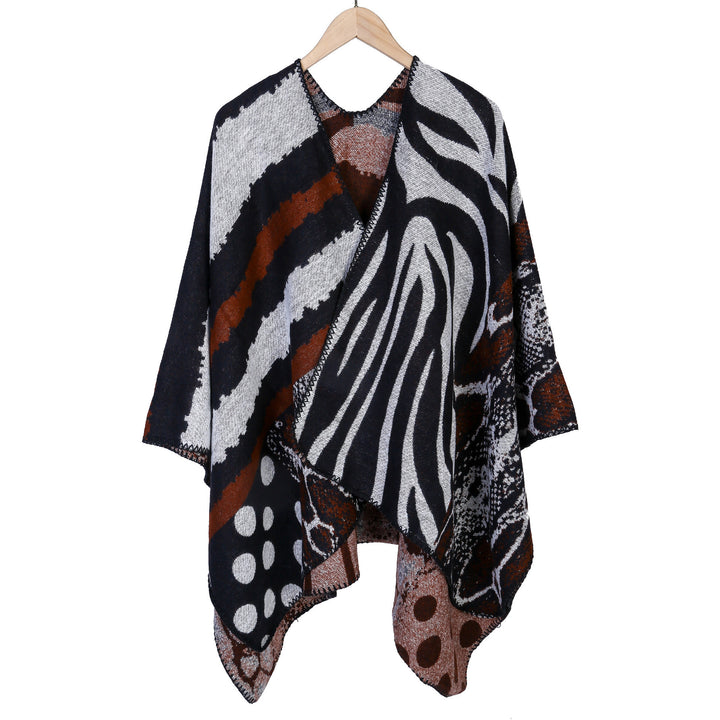 Damen Oversize Strickcape mit abstraktem Animal- und Grafikmuster Drune