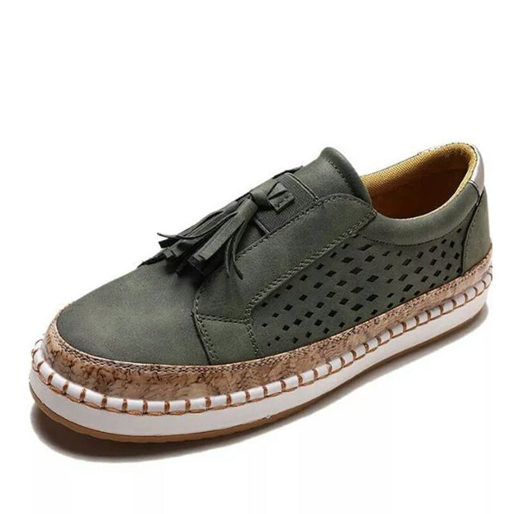 Damen lässige Slip-On Loafer mit Quaste perforiertem Obermaterial und Korkdetails Drune