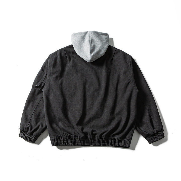 Unisex Oversize Canvas Kapuzenblouson mit Utilityärmeltasche und elastischem Bund Drune