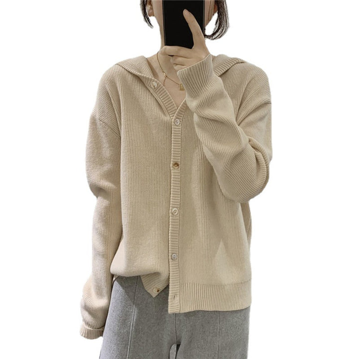 Damen lässiger Strickcardigan mit tiefem V-Ausschnitt und großen Knopfdetails Drune