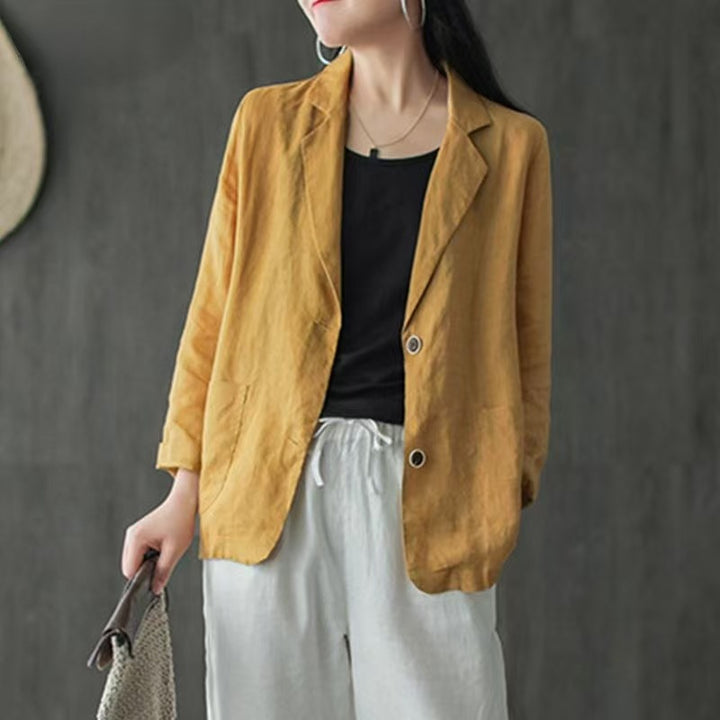 Damen Leinenblazer im lässigen Stil mit lockerer Passform und aufgesetzten Taschen Drune