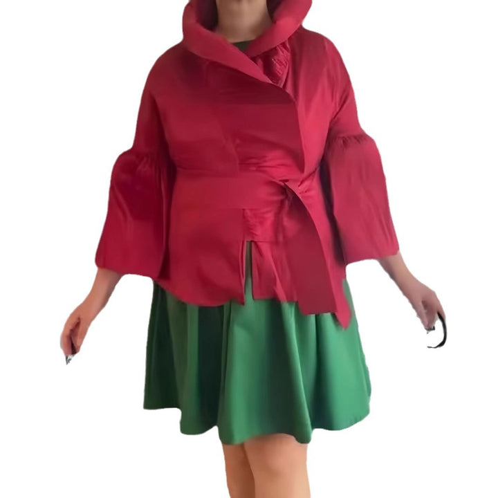 Damen Elegante Wickeljacke mit voluminösen Ärmeln und modernem Kragen Drune