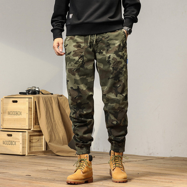 Herren Army‑Utility Cargo‑Jogger aus Baumwoll‑Twill mit aufgesetzten Klapptaschen und elastischen Bündchen Drune
