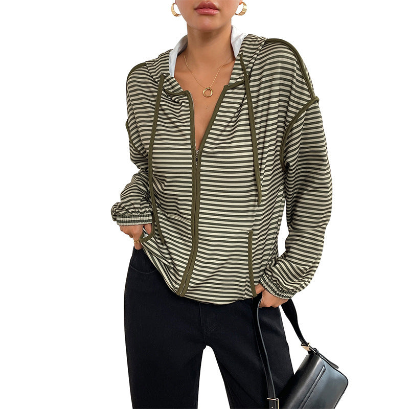 Damen Modische Kapuzenjacke mit Streifen Drune