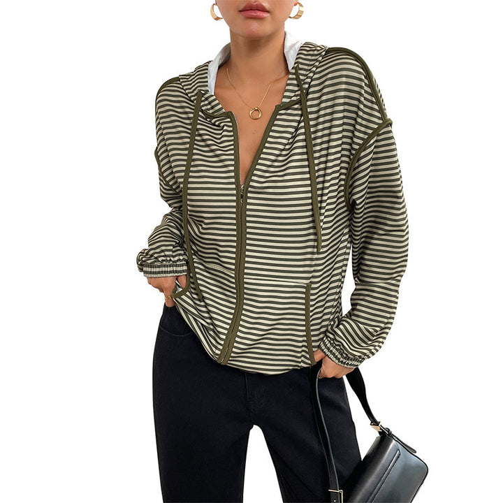 Damen Modische Kapuzenjacke mit Streifen Drune