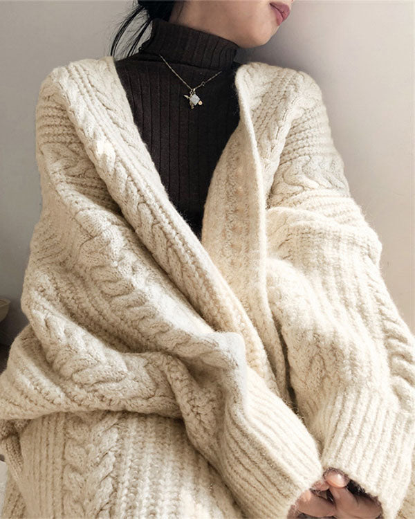 Drune Retro einfach verdickt lose verdrehte lange Strickjacke