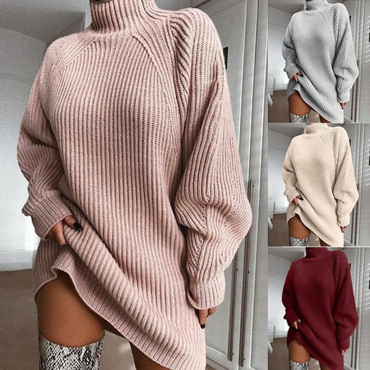Damen Oversized Strickpullover mit hohem Kragen und Rippstruktur Drune