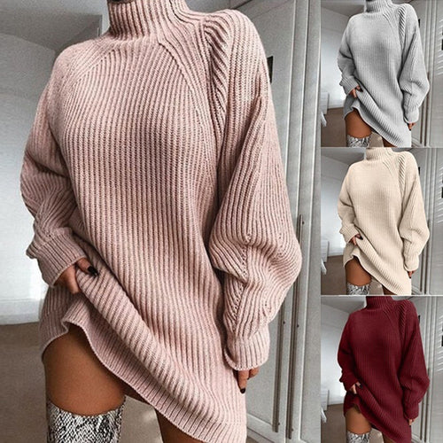 Damen Oversized Strickpullover mit hohem Kragen und Rippstruktur Drune