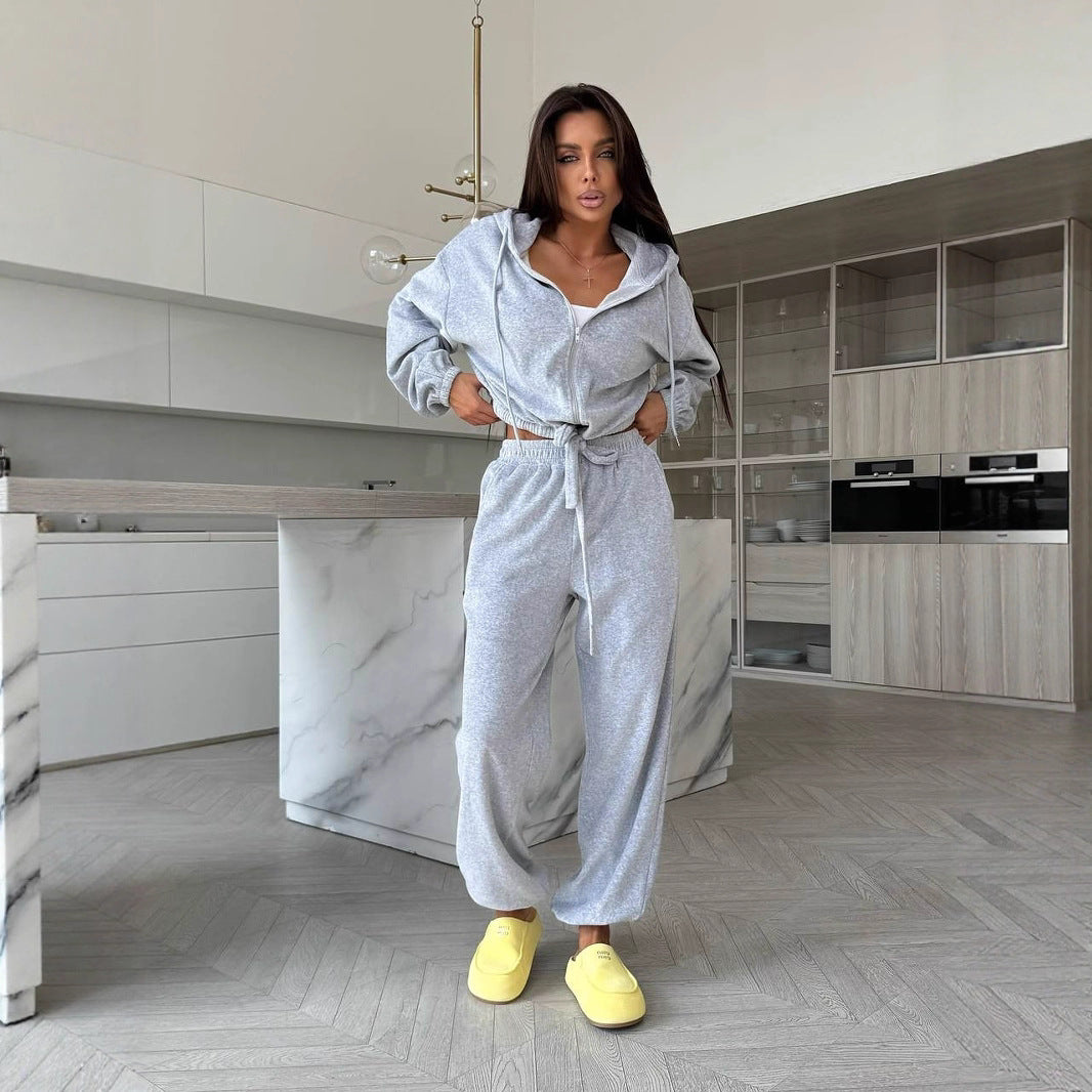 Damen sportliches Freizeit-Set aus weichem Fleece mit hohem Bund und weitem Schnitt Drune