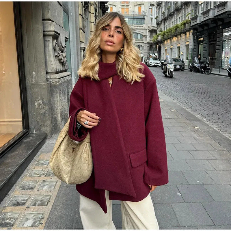 Damen Elegante Oversize-Jacke mit hohem Kragen und Taschen Drune