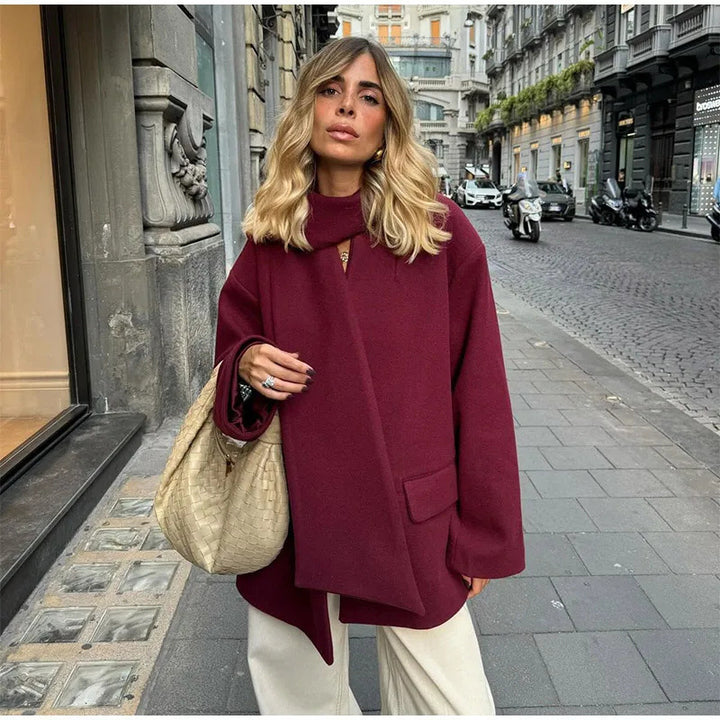Damen Elegante Oversize-Jacke mit hohem Kragen und Taschen Drune