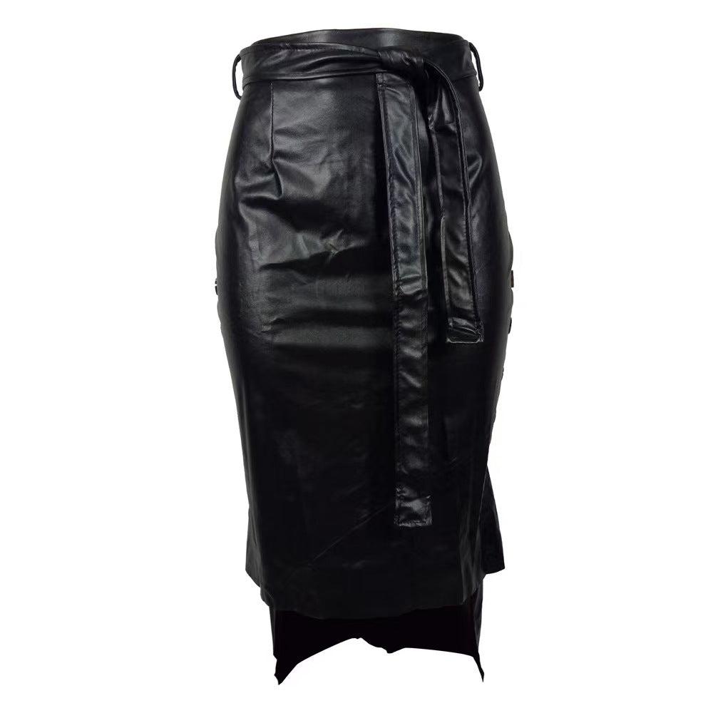 Damen Eleganter Kunstleder Bleistiftrock Drune