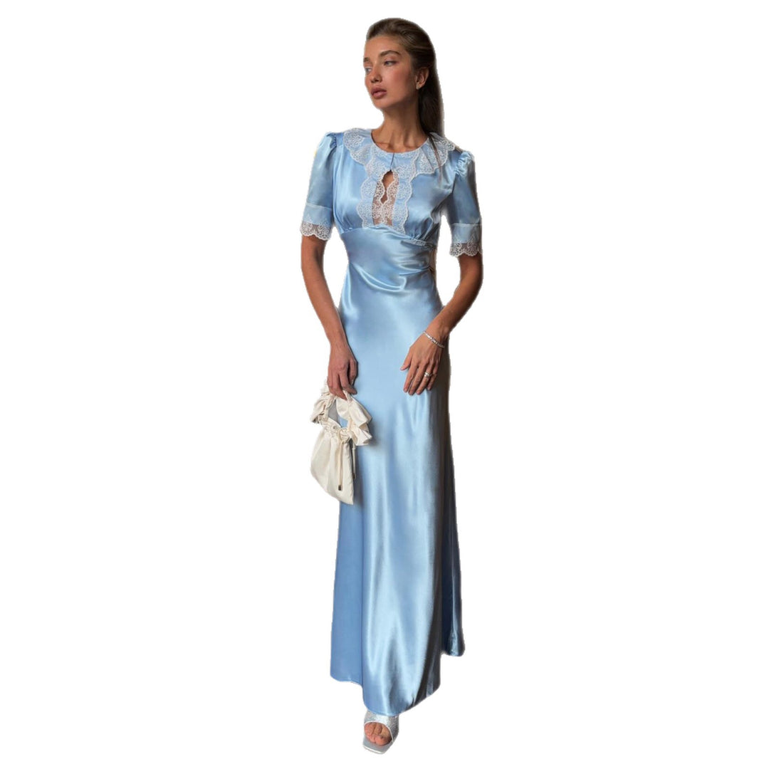 Damen Maxikleid mit eleganten Spitzenakzenten und V-Ausschnitt Drune