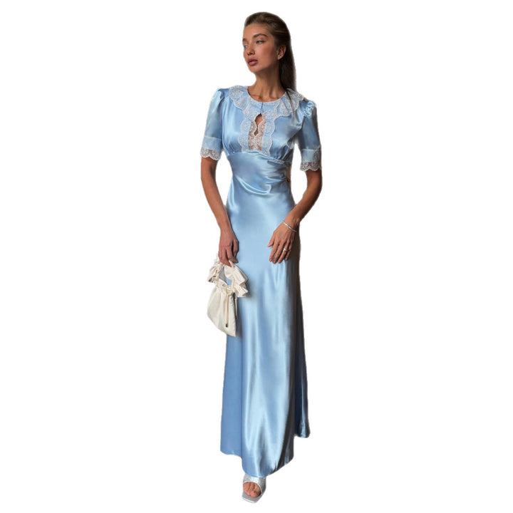 Damen Maxikleid mit eleganten Spitzenakzenten und V-Ausschnitt Drune