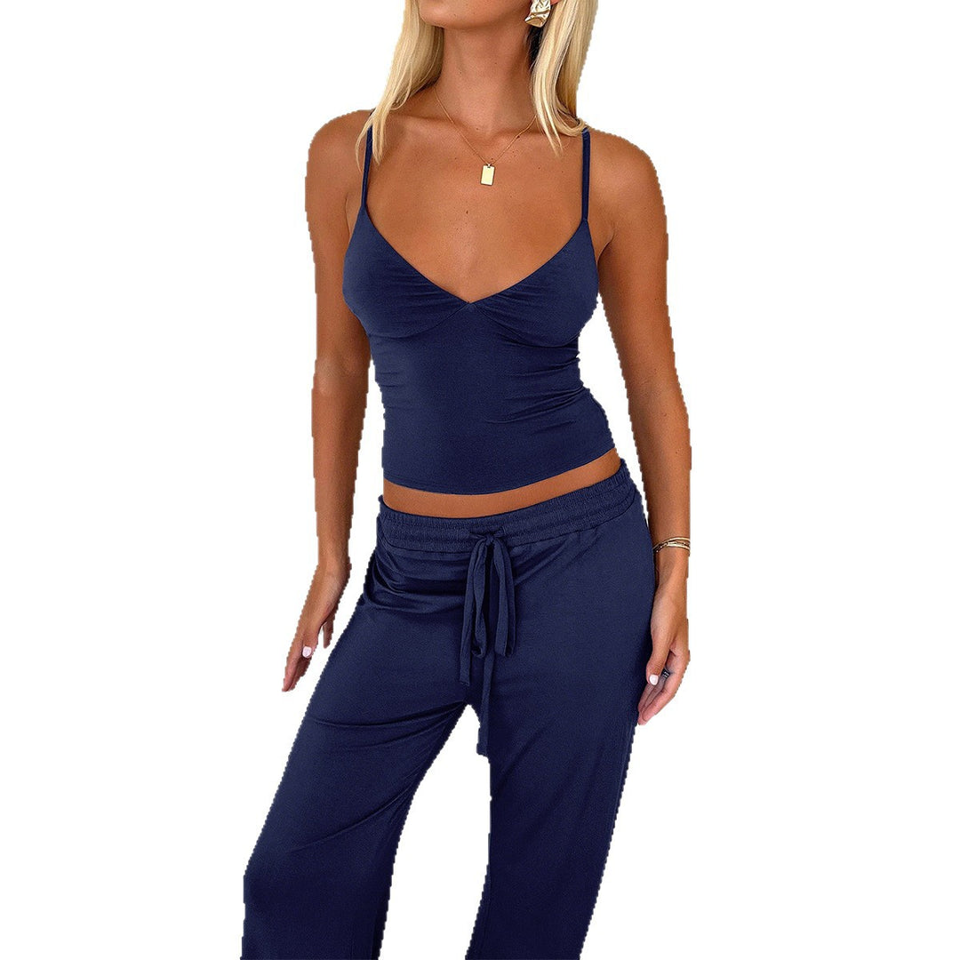 Damen Lässiges Zweiteiliges Set mit Spaghettiträgershirt und weitem Hosen Drune