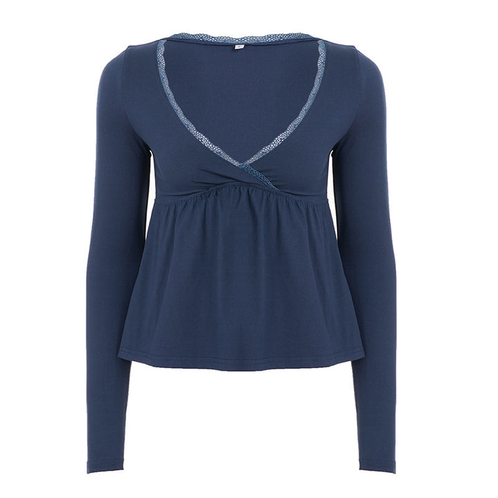 Damen Langärmeliges Umstands- und Stillshirt mit Wickel‑Ausschnitt, Spitzenbesatz und Empire‑Taille Drune