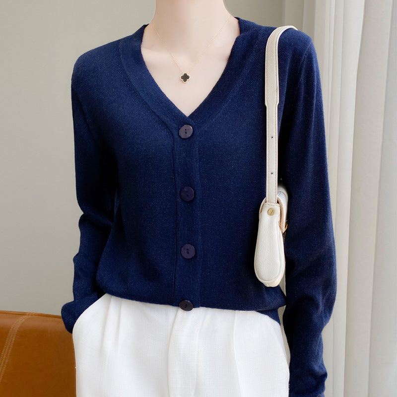 Damen Leichter V‑Ausschnitt-Cardigan mit seitlichem Saumschlitz und geripptem Bund Drune