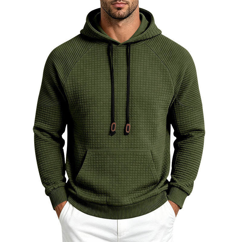 Herren Strukturierter Kapuzenpullover aus Waffeljersey mit Kängurutasche und Raglanärmeln Drune