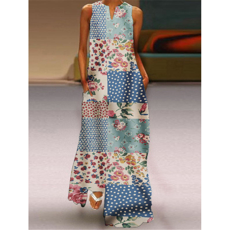 Damen Maxikleid mit elegantem floralem Design und seitlichen Taschen Drune